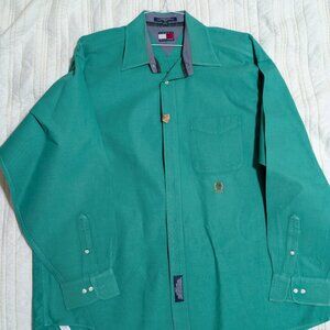 Tommy Hilfiger Men’s Green Long-Sleeve Button-Down Shirt – Size 17 (34/35) - L
